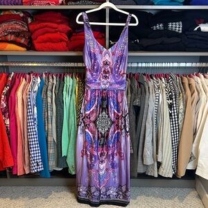 Venus purple/pink/black print sleeveless v neck maxi dress size S